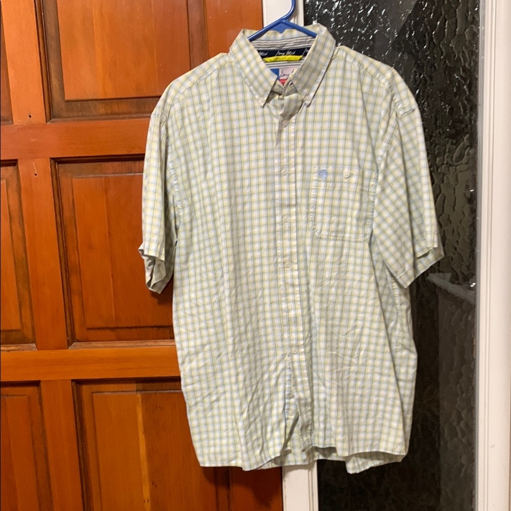 George Straight Wrangler Men's Blue, White, & Yellow Checkered Button-up Shirt